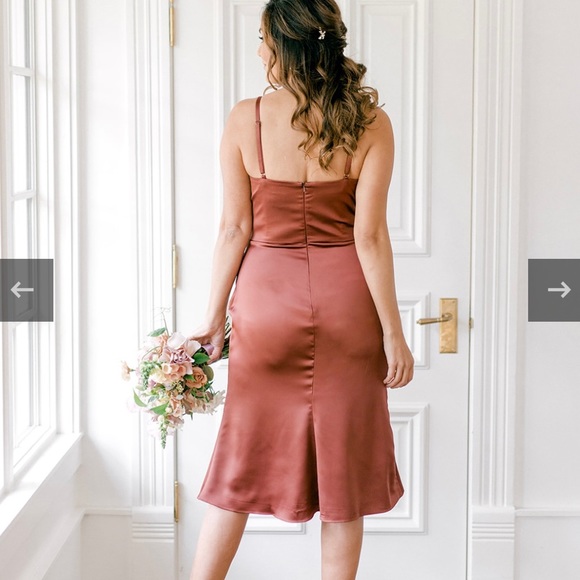 Revelry Rory Midi Gold Champagne Satin Dress - NEW WITH TAGS!!! - Picture 4 of 8